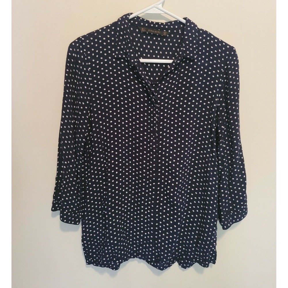 Zara Basic Womens Polka Dot Hidden Button Front T… - image 1